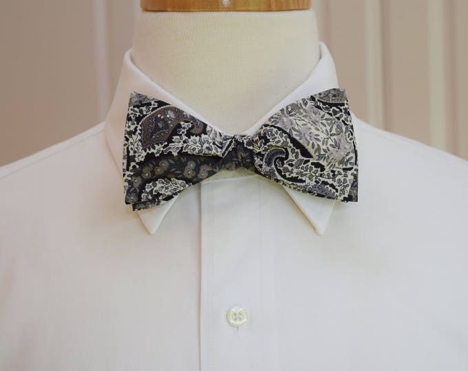 Bow Tie, Liberty of London, classic gray/black/ivory paisley Bourton bow tie, groomsmen/groom bow tie, wedding bow tie, tux accessory