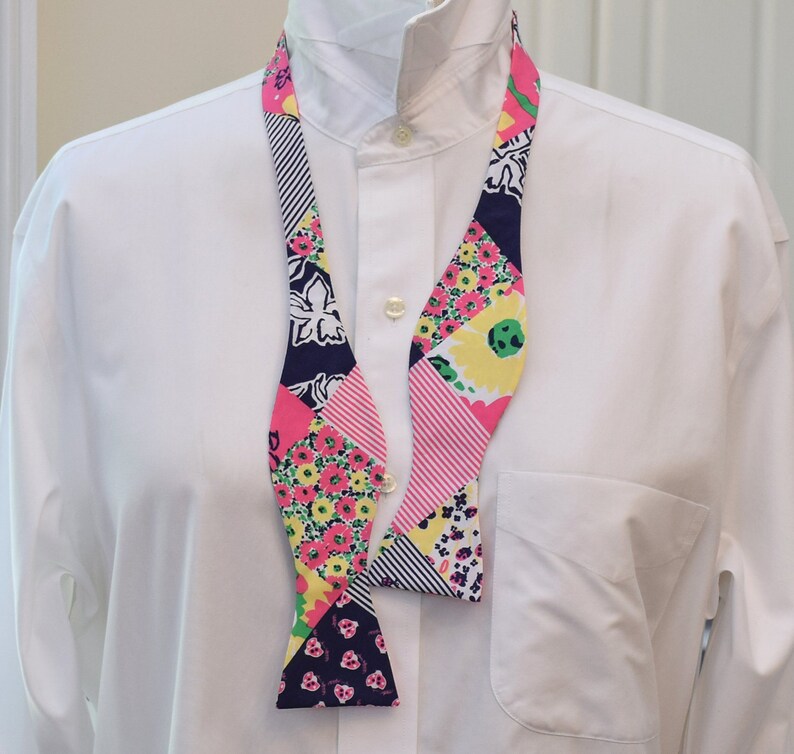 Men's Bow Tie patchwork print bow tie pink blue Etsy
