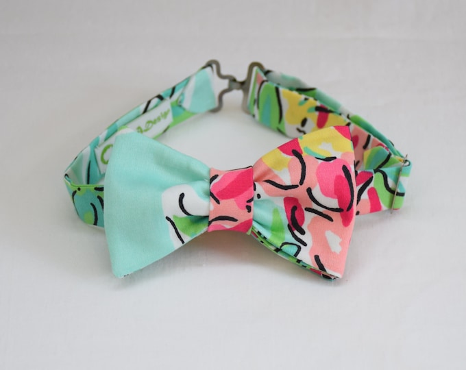 Boy's  Bow Tie, aqua/pinks floral, tropical, wedding accessory, toddler bow tie, ring bearer bow tie, father/son bow tie, exotic, beach