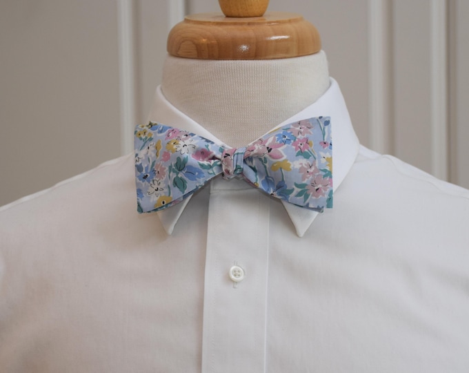 Bow Tie, Liberty of London pale blue/white/pink, California Bloom floral design, groomsmen/groom bow tie, wedding bow tie, Easter, Spring