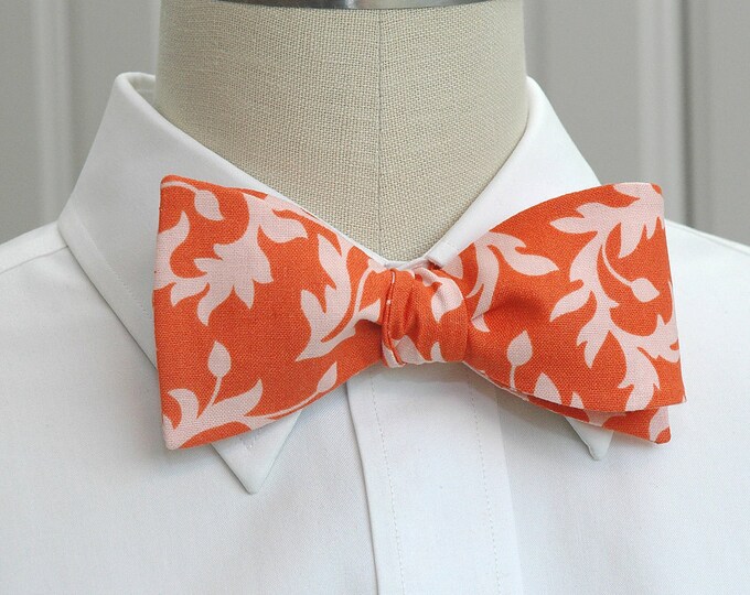 Bow Tie, coral/peach leaf design, wedding party bow tie, groom/groomsmen bow tie, beach wedding bow tie, prom bow tie, tux accessory