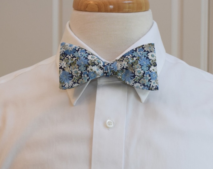 Bow Tie, Liberty of London floral Libby print, blues/sage green/white, groom/groomsmen/wedding bow tie, prom bow tie, tux accessory