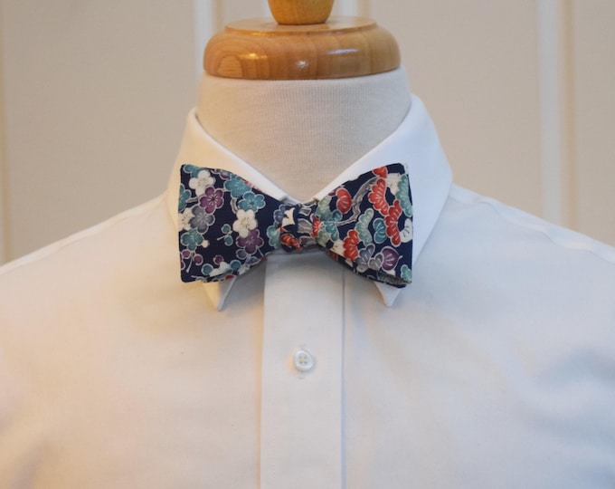 Bow Tie, kimono silk, floral, blues/ivory/purple/red wedding bow tie, groom/groomsmen gift, traditional