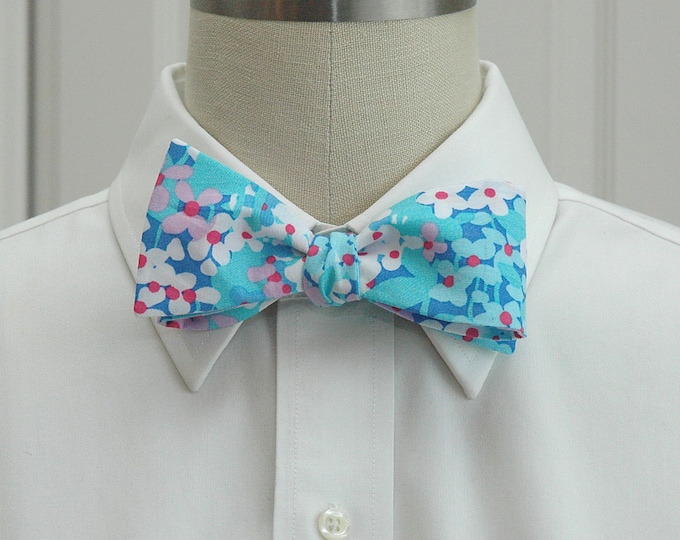 Bow Tie, blue, turquoise, pink, floral, wedding party bow tie, groom/groomsmen, prom/formals bow tie, spring, Easter, Kentucky Derby