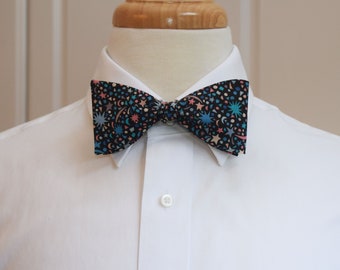 Bow Tie, Liberty of London black multi stars/confetti Fizz Pop design, New Years Eve, wedding/groomsmen/groom bow tie, tux accessory