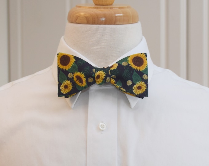 Bow Tie, Rifle Paper Co. Sunflower Fields navy floral bow tie, sunflowers, wedding party, groom/groomsmen bow tie, tux accessory