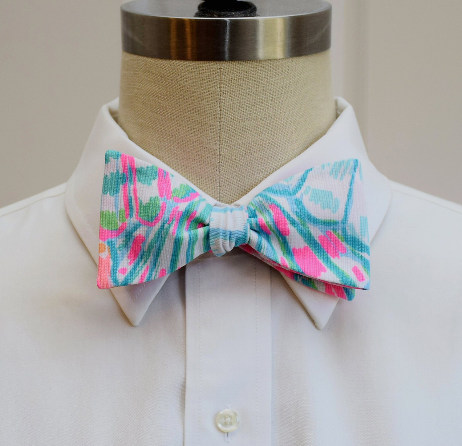 Bow Tie, blues & neon pink pastels shells, groomsmen gift, wedding ...