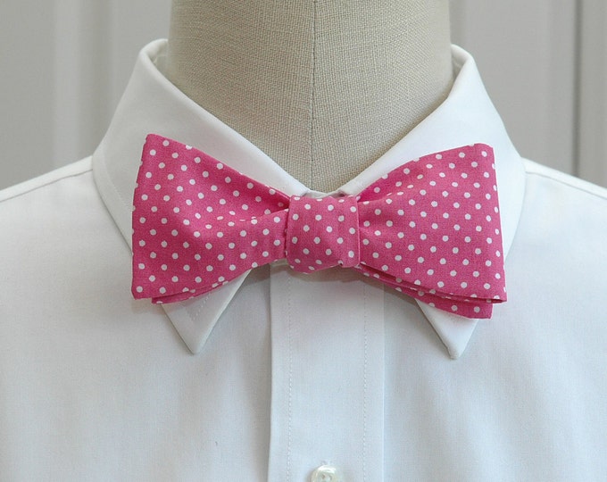 Bow Tie, hot pink with white mini dots, rose pink bow tie, wedding bow tie, groom bow tie, groomsmen gift, prom bow tie, tux accessory