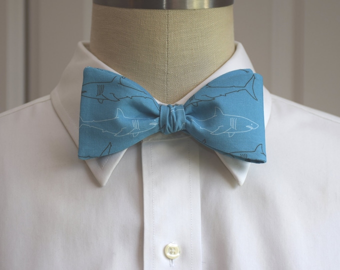 Bow Tie, teal with Great White sharks, lawyer bow tie, ocean bow tie, shark bow tie, ocean bow tie, biologist bow tie, witty bow tie