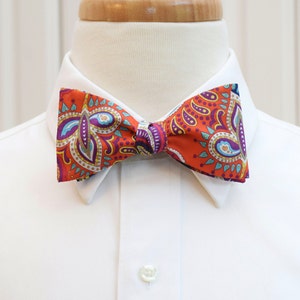 Bow Tie, orange and navy paisley, Liberty of London Eastern Journey design, groomsmen's gift, wedding bow tie, groom bow tie, prom tie