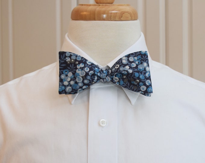 Bow Tie, Liberty of London, blue/navy Wiltshire berries motif bow tie, groomsmen/groom bow tie, wedding bow tie, tuxedo accessory