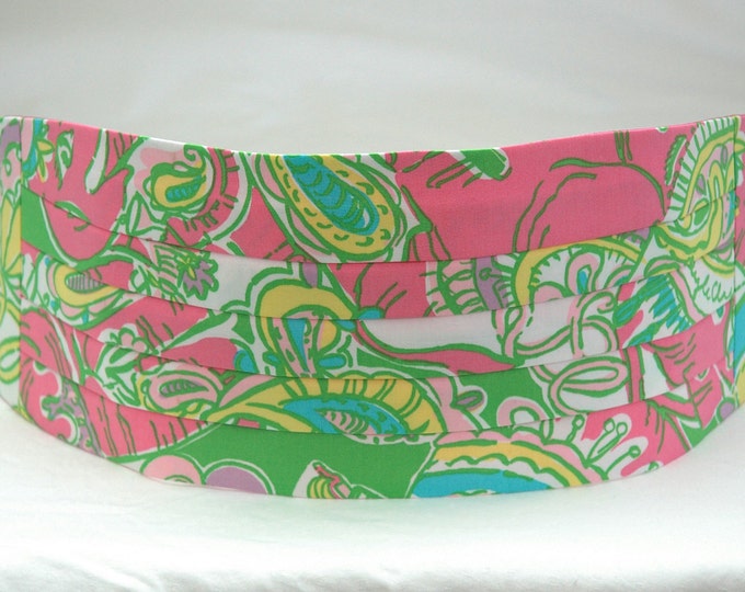 Cummerbund & Bow Tie, pink/green/multi color, abstract paisley, wedding party wear,  menswear, tuxedo accessory, custom preppy cummerbund