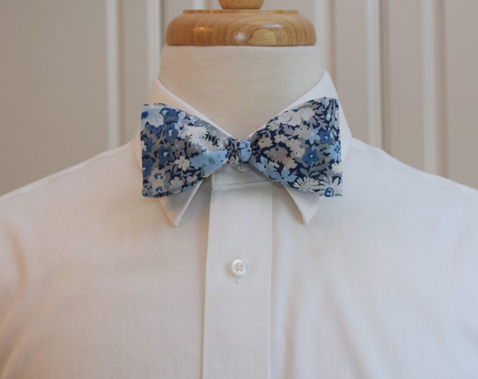 Bow Tie, Liberty of London blues/grey floral Thorpe print, groom/groomsmen/wedding bow tie, classic English bow tie, tux accessory