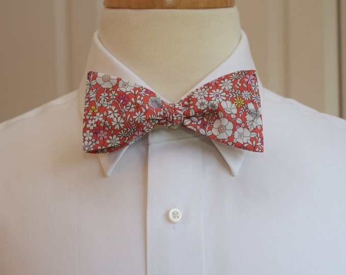 Bow Tie, Liberty of London red/ivory floral June's Meadow print, groomsmen/groom bow tie, wedding bow tie, classic tuxedo accessory