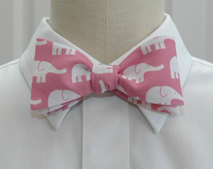 Bow Tie, pink/white elephants, zoo wedding bow tie, elephant gift, elephants bow tie, groom/groomsmen bow tie, wedding/prom bow tie,