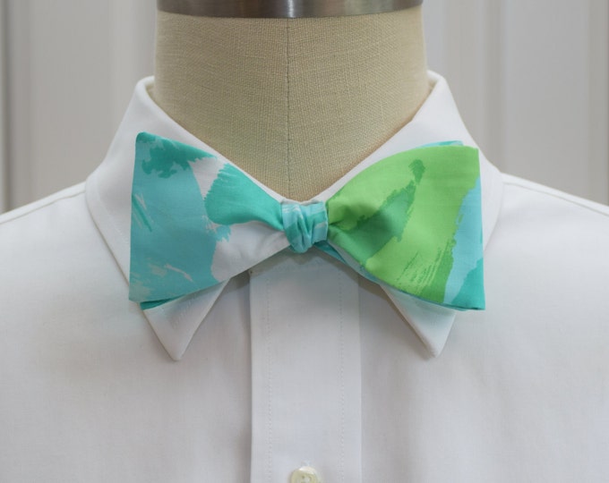 Bow Tie, blue, turquoise, green abstract floral, roses, groomsmen/groom bow tie, wedding bow tie, prom/formals bow tie, tux accessory