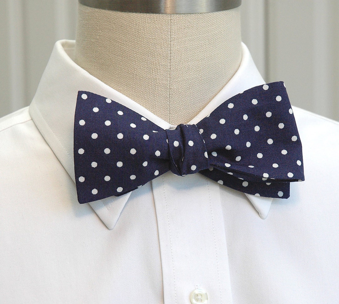 Bow Tie Classic Navy Blue and White Polka Dots Winston - Etsy