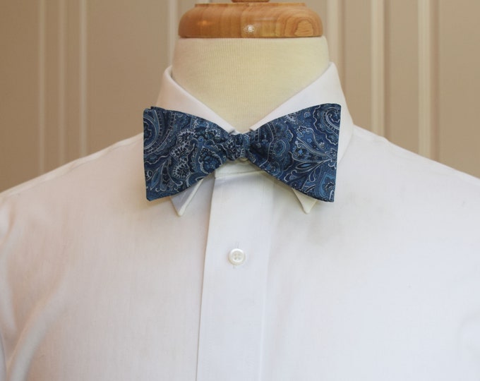 Bow Tie, Liberty of London, blues/navy Tessa design, traditional paisley, groomsmen/groom bow tie, wedding bow tie, tuxedo accessory,