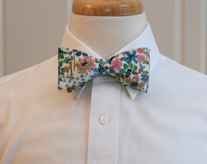 Bow Tie, Liberty of London, multi color floral Dreams of Summer print cool tones, pink/blue/green, groomsmen/groom bow tie, wedding bow tie