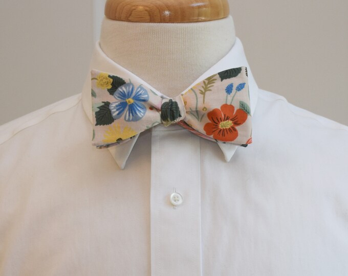 Bow Tie, Rifle Paper Co. Strawberry Fields blush, floral bow tie, wedding party, groom/groomsmen bow tie, tux accessory