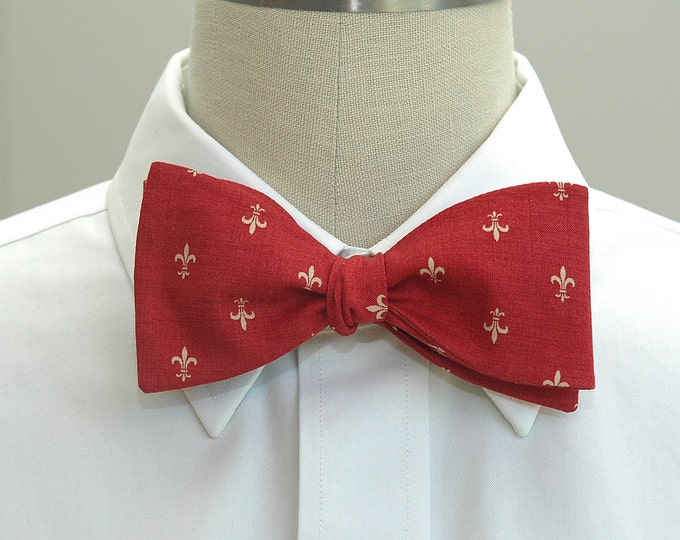 Bow Tie, russet/brick red, gold fleur de lys, groom/groomsmen bow tie, French fleur de lis, classic bow tie, wedding bow tie,