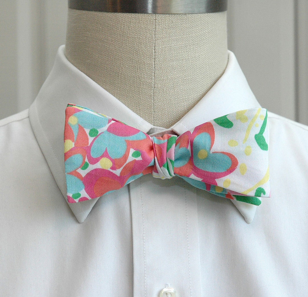 Bow Tie, Multi Color Floral Print, Pinks/green/blue Bow Tie, Wedding ...