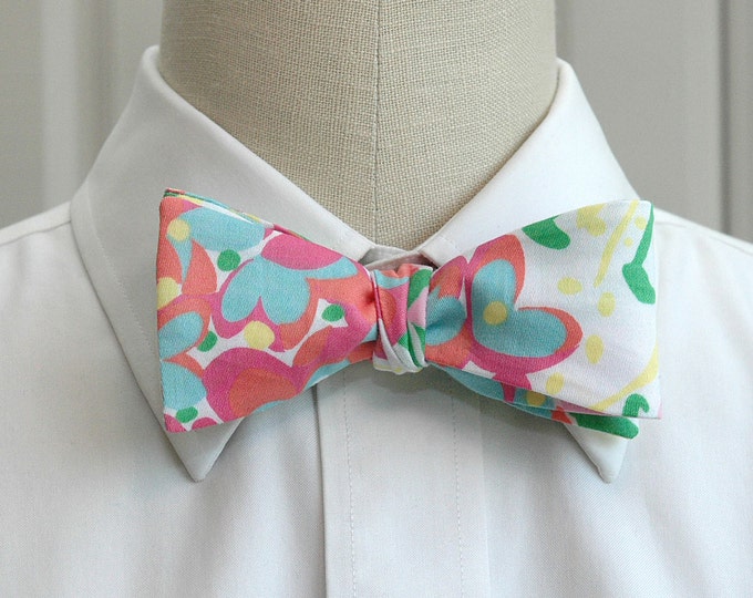 Bow Tie, multi color floral print, pinks/green/blue bow tie, wedding bow tie, groom/groomsmen gift, tuxedo accessory, Kentucky Derby