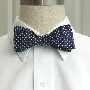 Bow Tie, navy blue with white mini dots bow tie, Churchill bow tie, traditional bow tie, wedding bow tie, classic dark navy bow tie,