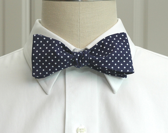 Bow Tie, navy blue with white mini dots bow tie, Churchill bow tie, traditional bow tie, wedding bow tie, classic dark navy bow tie,