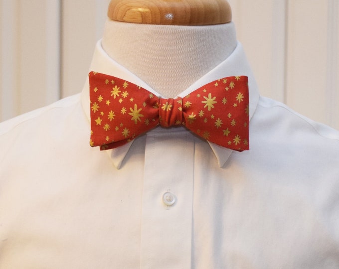 Bow Tie, Rifle Paper Co. Starry Night red, metallic gold stars, bright red, classy holiday bow tie, holiday gift, Christmas bow tie