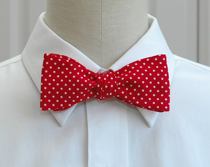 Bow Tie, red with white mini polka dots bow tie, fire engine red bow tie, wedding bow tie, scarlet & white bow tie, groom bow tie,