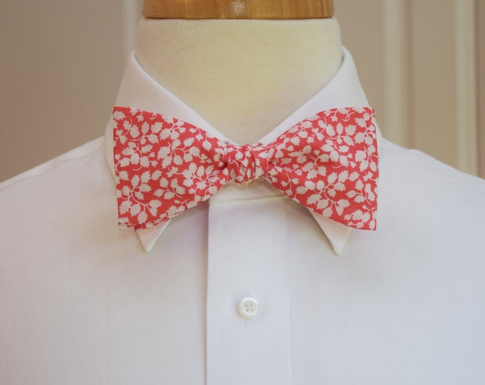 Bow Tie, Liberty of London coral/orange white Glenjade print, groomsmen/groom bow tie, wedding bow tie, classic tuxedo accessory