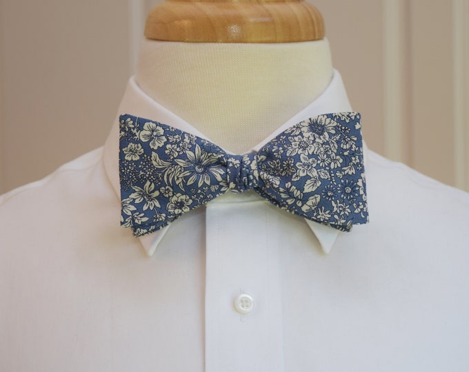 Bow Tie, Liberty of London medium blue/white floral Country Garden print, groomsmen/groom bow tie, wedding bow tie, tuxedo accessory