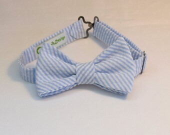 Boy's Pale Blue Seersucker Bow Tie: Infant to 10 Years
