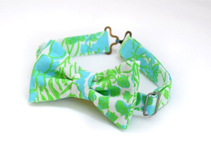 Boy's Bow Tie, aqua/lime abstract print, father/son matching ties, wedding accessory, toddler bow tie, ring bearer bow tie, Easter