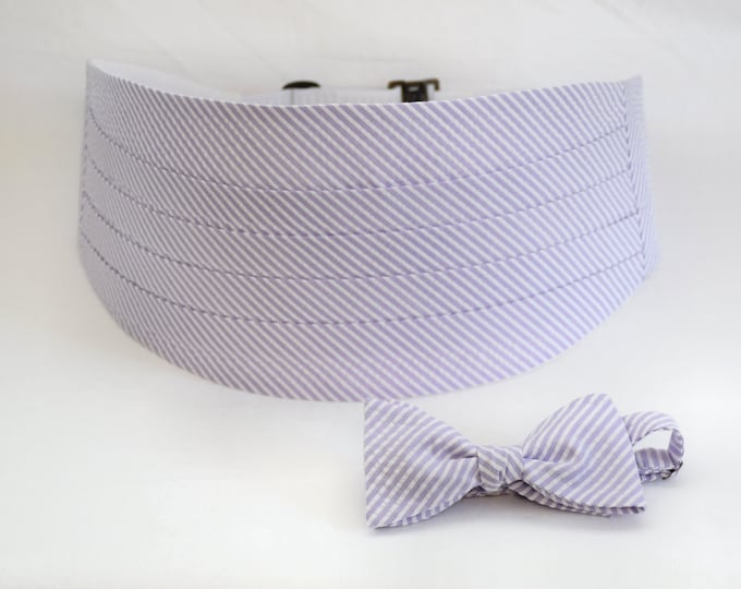 Cummerbund & Bow Tie set lavender/lilac seersucker, wedding party menswear, tuxedo accessory, groom formal wear, southern stylish wedding