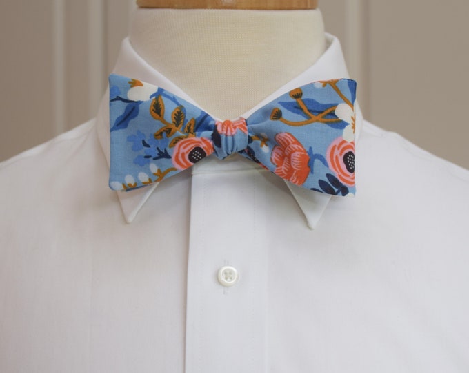 Bow Tie, Rifle Paper Co. Les Fleurs periwinkle floral bow tie, wedding bow tie, groom/groomsmen bow tie, peach/coral/blues bow tie