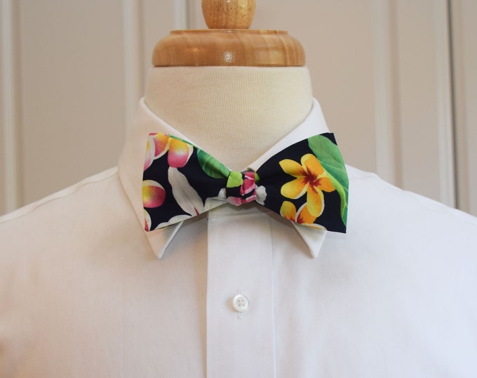 Bow Tie, Hawaiian print bow tie, navy/green/pink/yellow floral bow tie , tropical bow tie, wedding bow tie, groom/groomsmen bow tie,