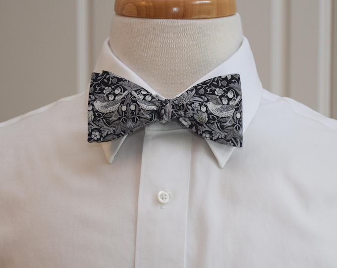 Bow Tie, Liberty of London, black/grey/silver Strawberry Thief William Morris classic print bow tie, groom/groomsmen bow tie, wedding tie