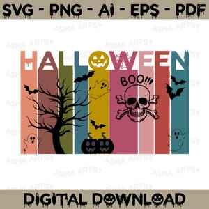 Retro Halloween SVG Bundle: Spooky Ghost, Skull, & Pumpkin Clipart (Digital Download)