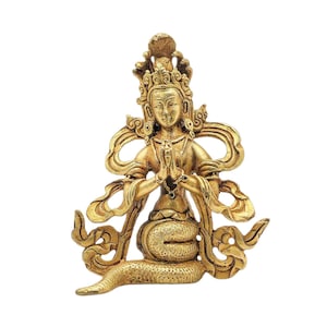 4-Inch Naga Kanya, Buddhist Miniature Statue, Full Gold Plated