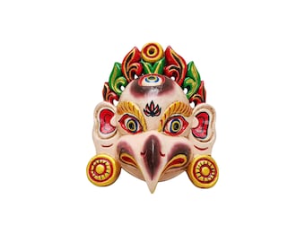 7-Inch Buddhist Wooden Mask With Garuda, Tibetan Style Wtih Traditional Colors