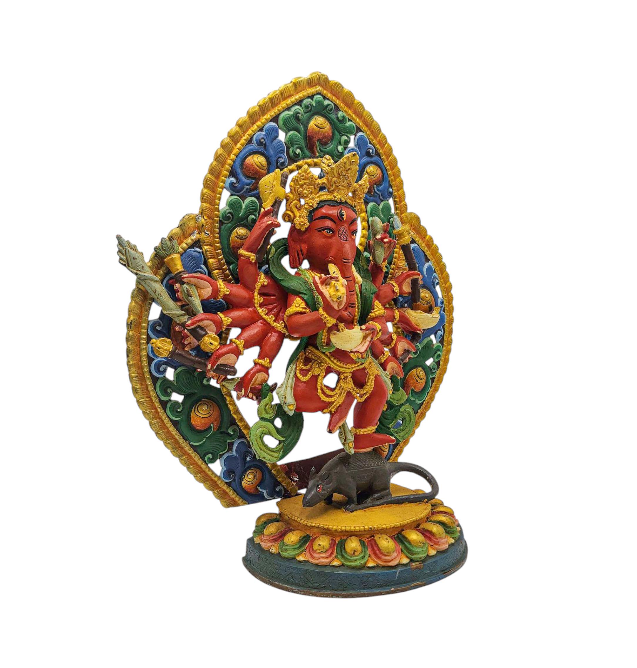 新品　ハンドメイドガネーシャ神像タンカ 送料無料 ガネーシャ像 神様像 ガネサ ダンシングガネーシャ 85cm 金運