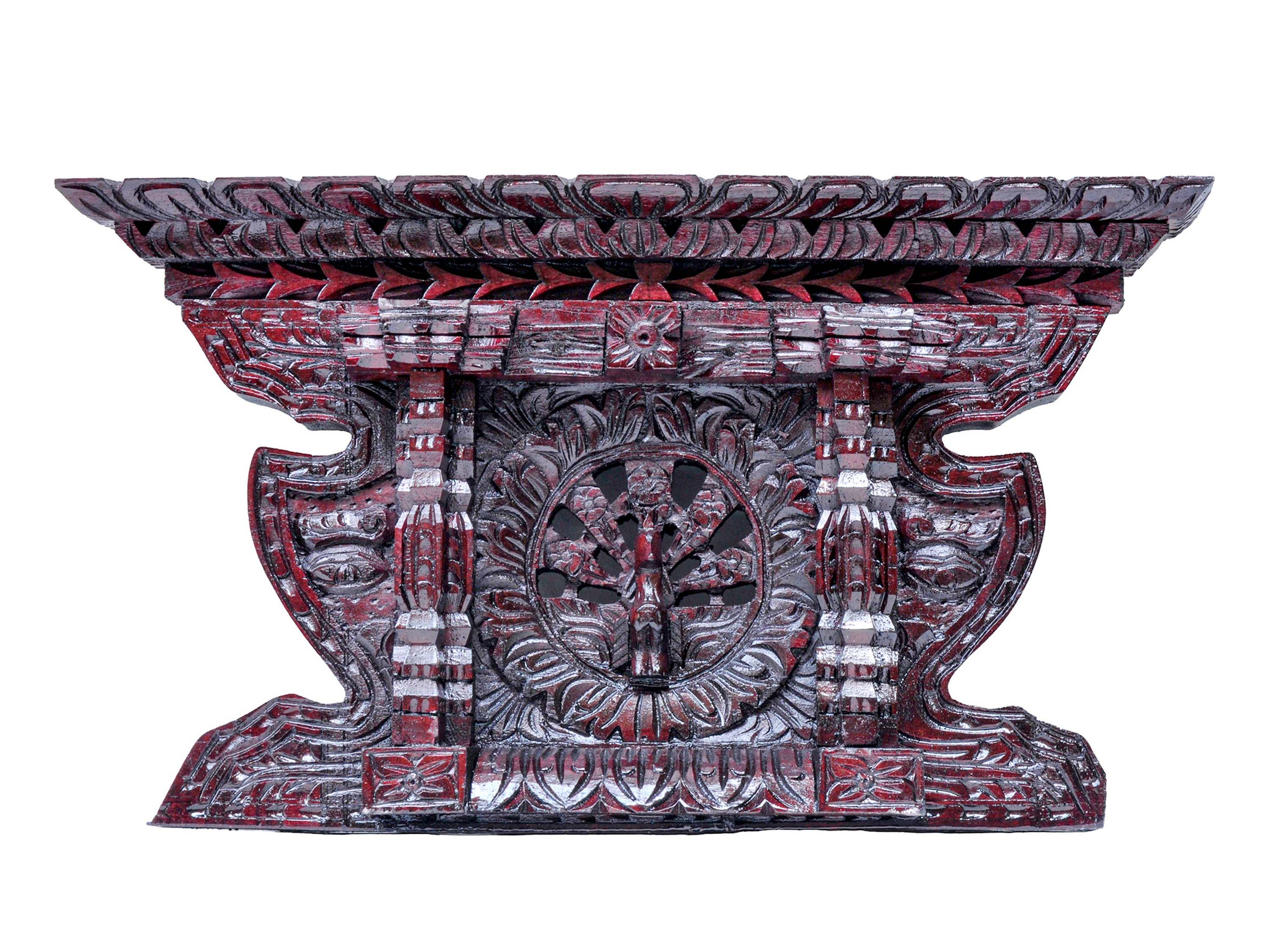 11-inch Traditional Newari Wooden Hand Carved Peacock Mayur Window
