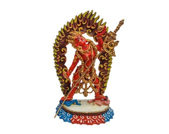 Copper Vajrayogini Statue, Traditional Color, Buddhist Miniature (4-Inch)