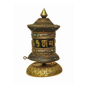 7-Zoll-Tischgebetsmühle, buddhistische handgemachte Gebetsmühle, Mantra im Inneren