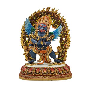 5-Inch Mahakala Black, Buddhist Miniature Statue, Thangka Color Finishing