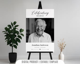Minimalist Funeral Welcome Sign Template, Celebration of Life Decoration, Large Funeral Poster,  Memorial Table Sign, Works with Canva