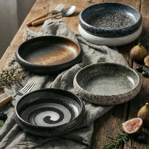 Ensaladera de cerámica - Plato de gres esmaltado al horno hecho a mano, cuenco hondo pequeño, plato con aspecto de piedra natural