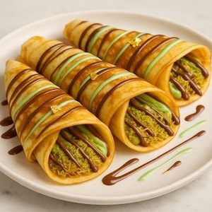 Heerlijk recept Dubai-pannenkoeken met kadayif en pistachevulling